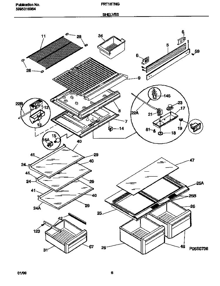 SHELVES Diagram and Parts List for FRT18TNGD1  Frigidaire Refrigerator