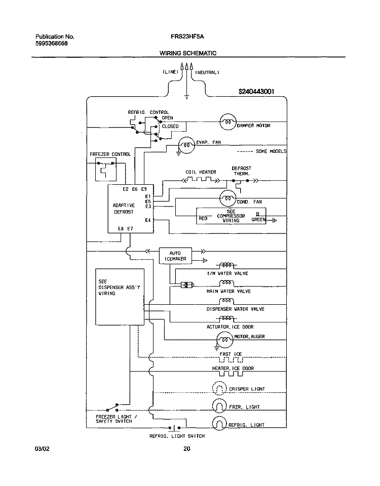 WIRING SCHEMATIC Diagram and Parts List for FRS23HF5AQ3  Frigidaire Refrigerator