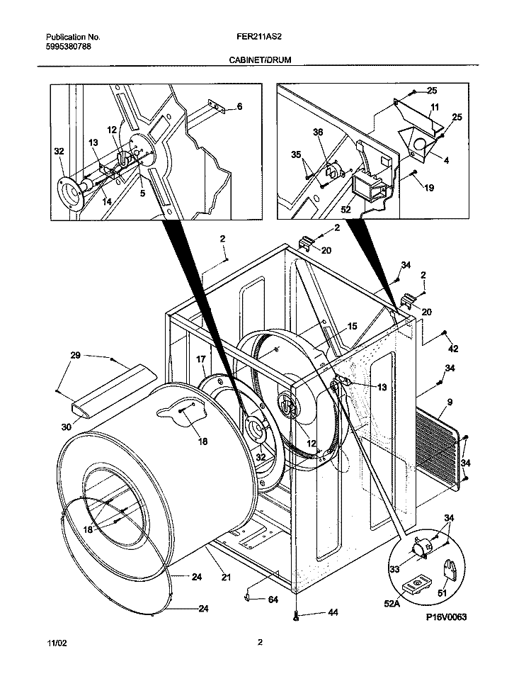 CABINET / DRUM Diagram and Parts List for FER211AS2  Frigidaire Dryer