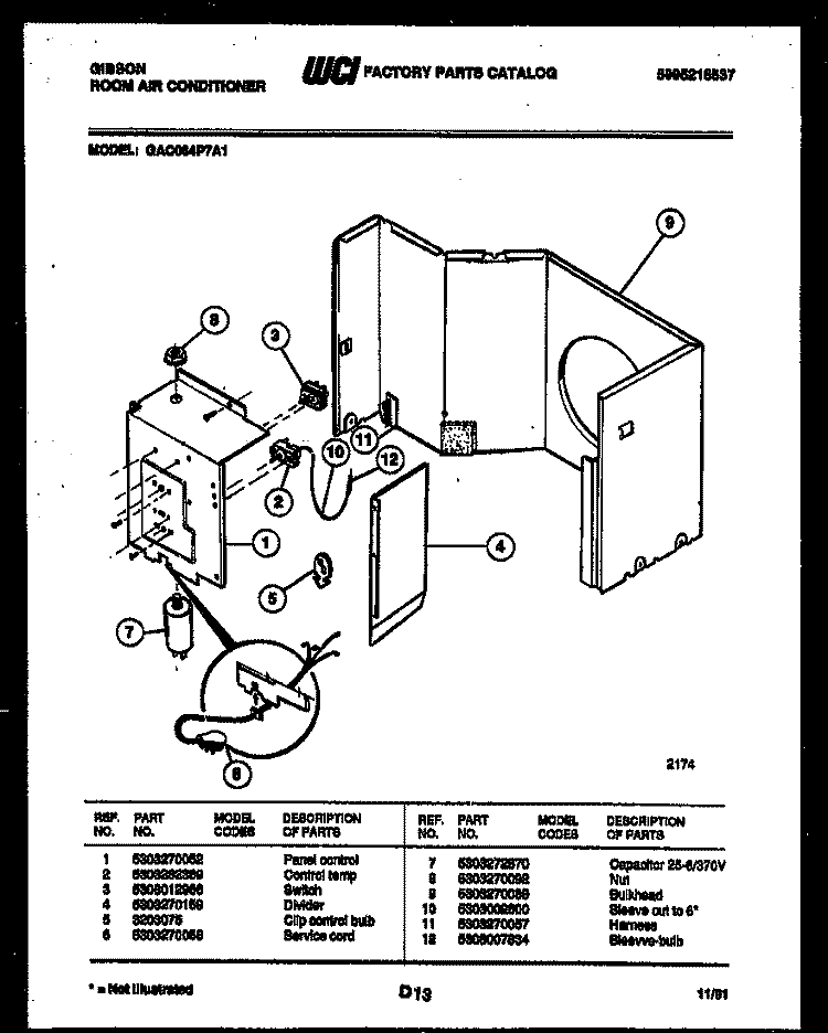ELECTRICAL PARTS Diagram and Parts List for GAC064P7A1  Gibson Air Conditioner