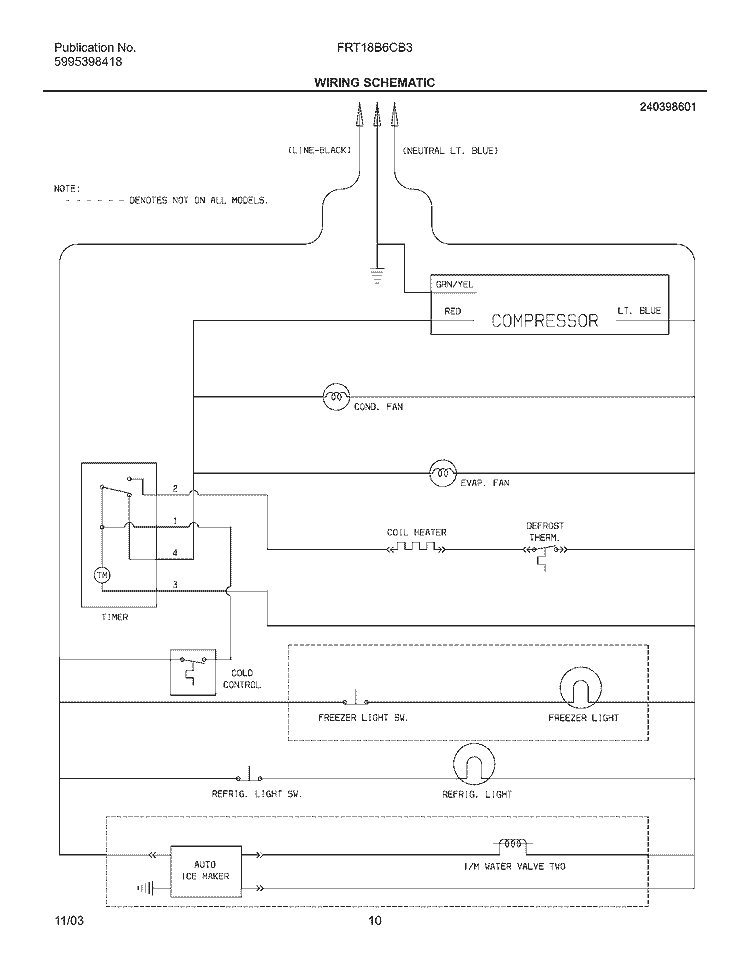 WIRING SCHEMATIC Diagram and Parts List for FRT18B6CB3  Frigidaire Refrigerator