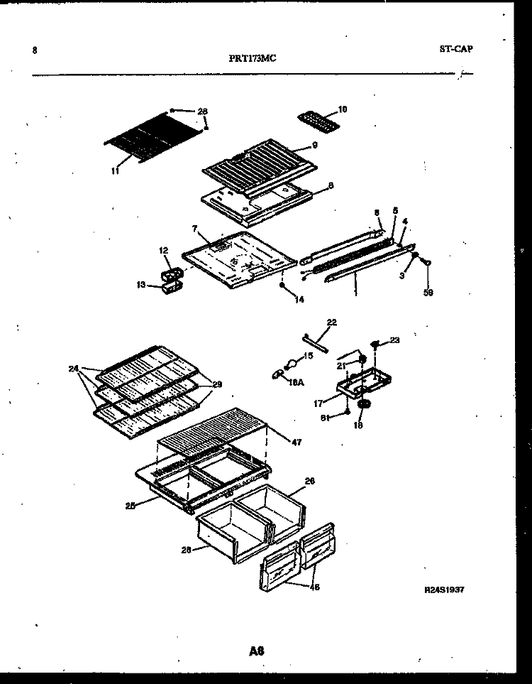 SHELVES AND SUPPORTS Diagram and Parts List for PRT173MCD2  Frigidaire Refrigerator
