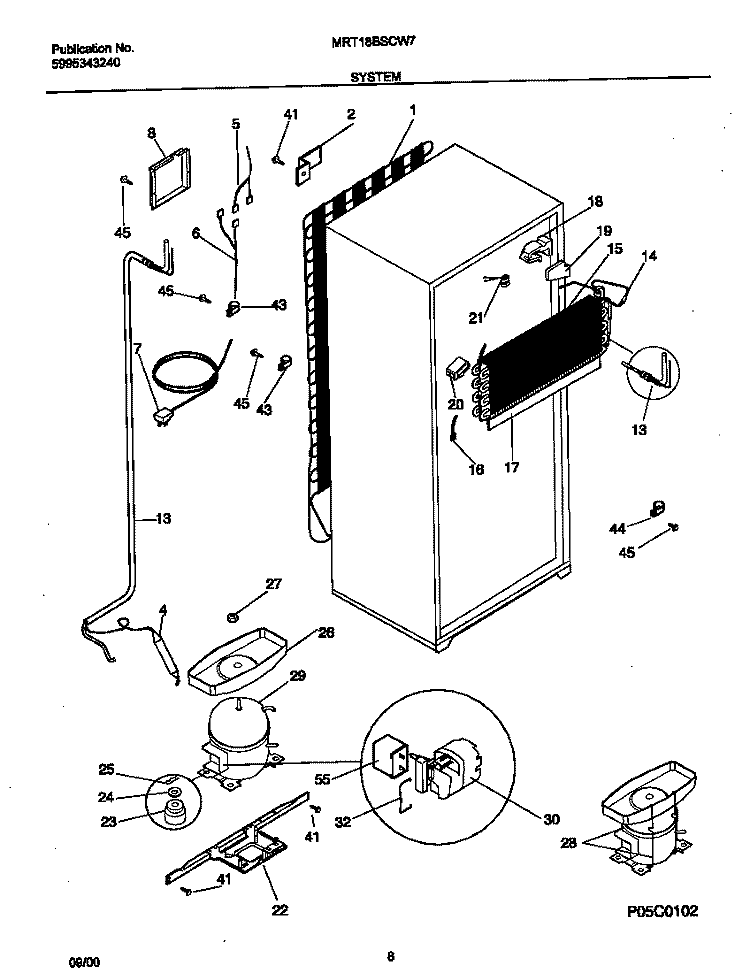 SYSTEM Diagram and Parts List for MRT18BSCW7  Frigidaire Refrigerator
