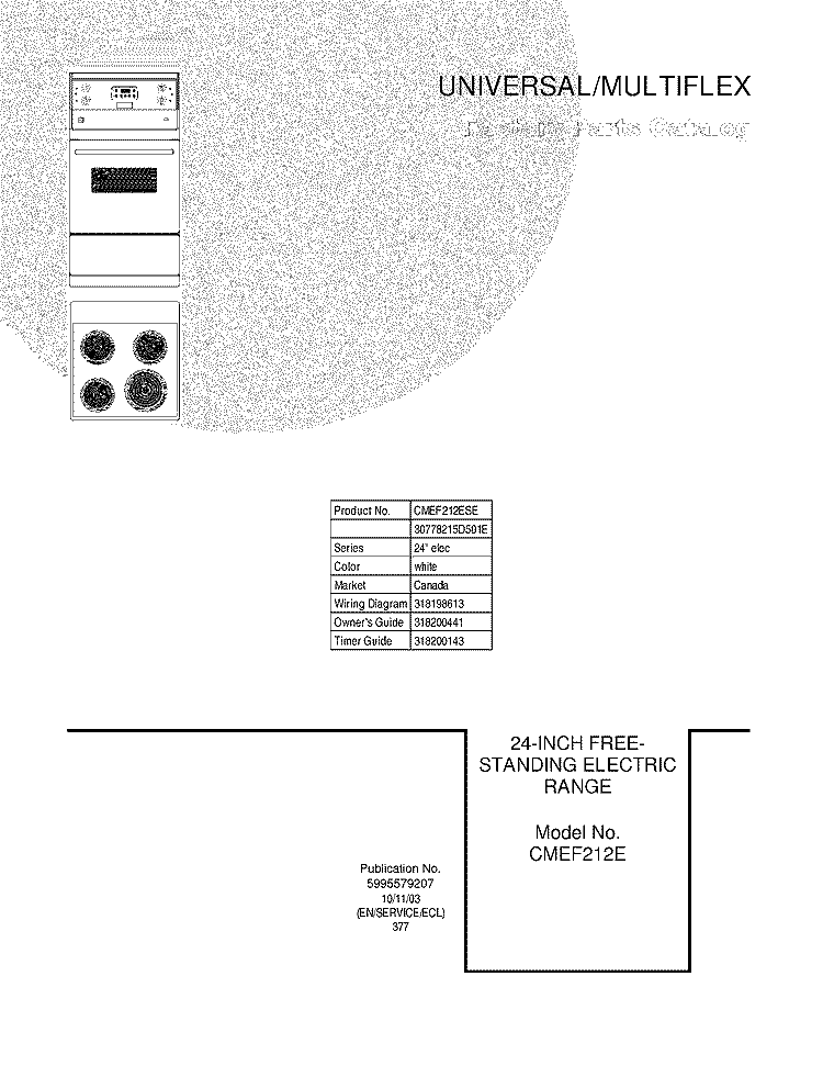 COVER Diagram and Parts List for CMEF212ESE  Uni Range
