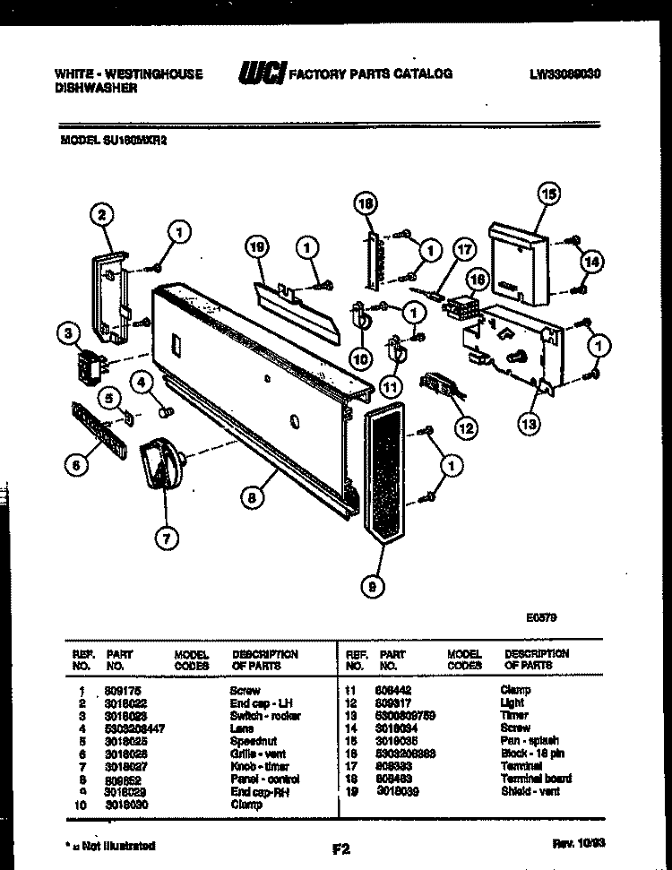 CONSOLE AND CONTROL PARTS Diagram and Parts List for SU180MXV2  Frigidaire Dishwasher