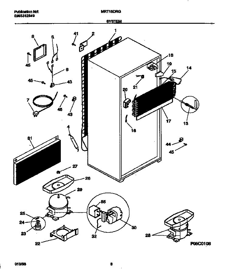 SYSTEM Diagram and Parts List for MRT16DRGD0  Frigidaire Refrigerator