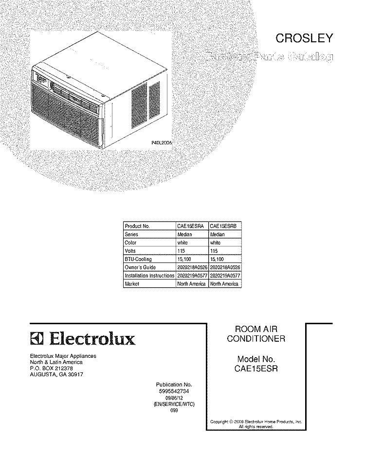 COVER Diagram and Parts List for CAE15ESRA  Crosley Air Conditioner