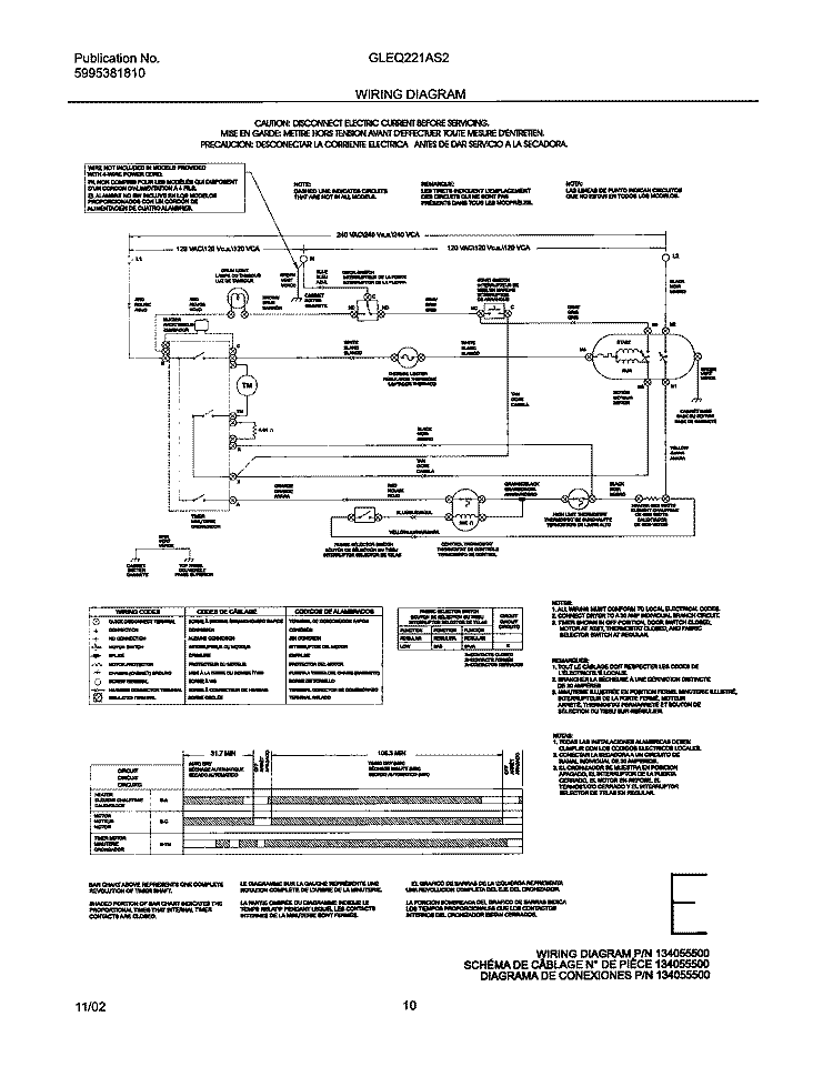 WIRING DIAGRAM Diagram and Parts List for GLEQ221AS2  Frigidaire Dryer