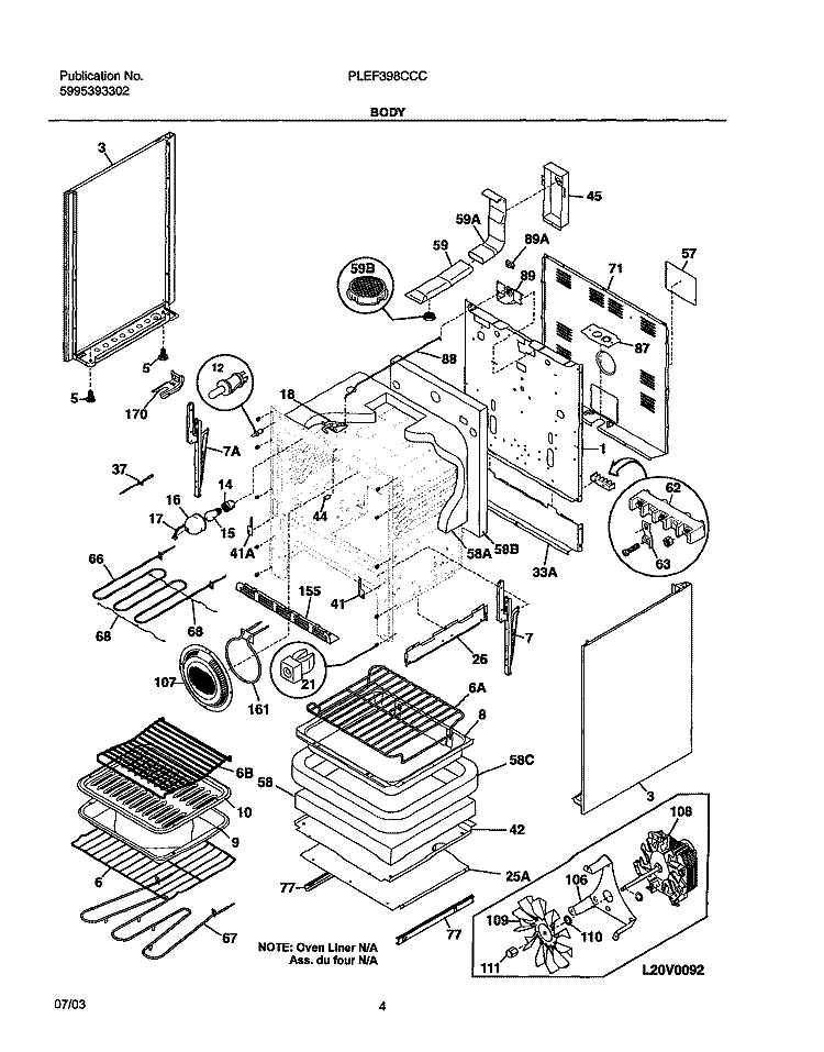 BODY Diagram and Parts List for PLEF398CCC  Frigidaire Range