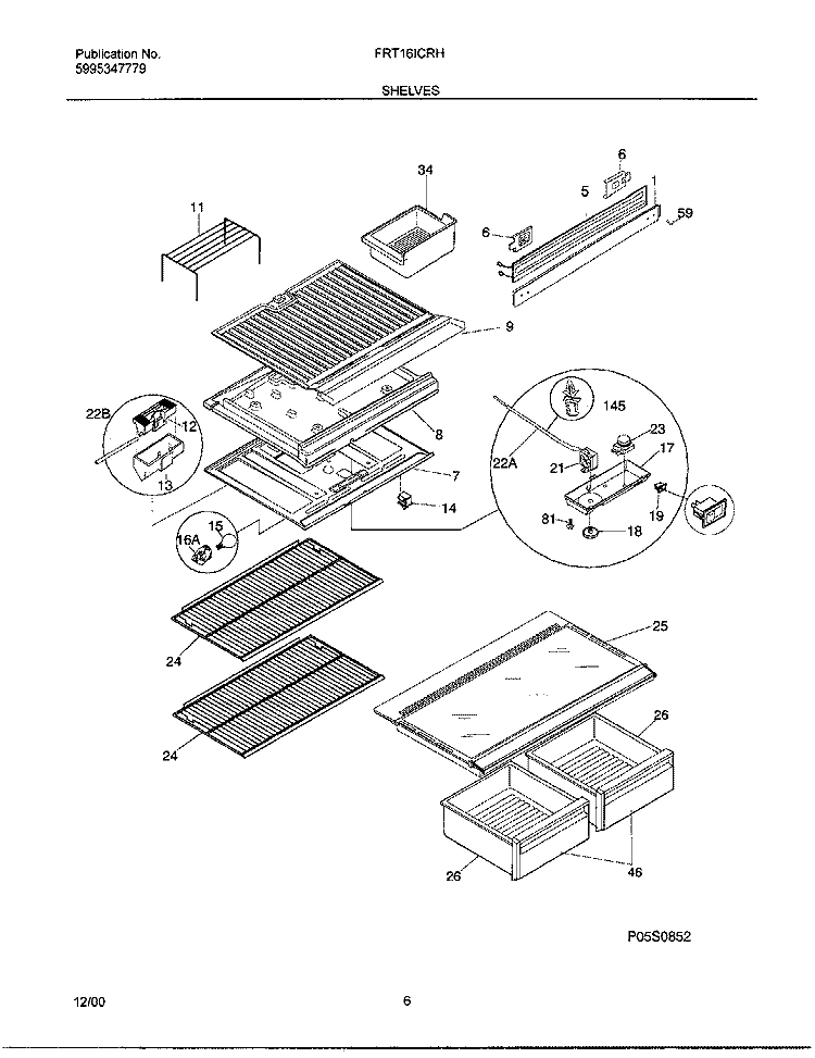 SHELVES Diagram and Parts List for FRT16ICRHD4  Frigidaire Refrigerator