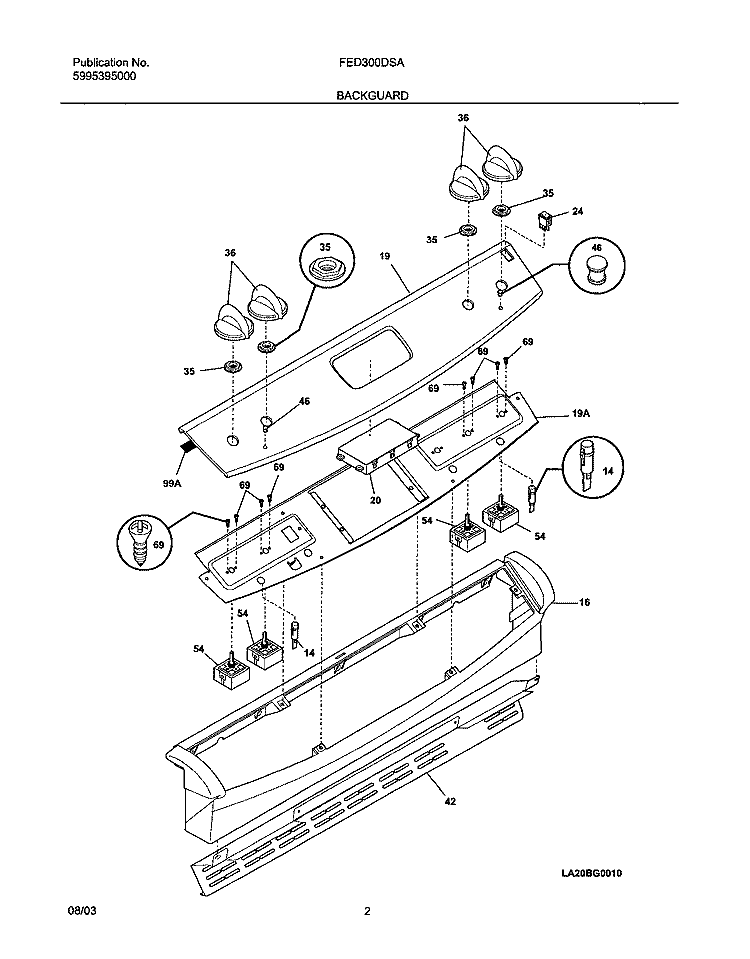 BACKGUARD Diagram and Parts List for FED300DSA  Frigidaire Range