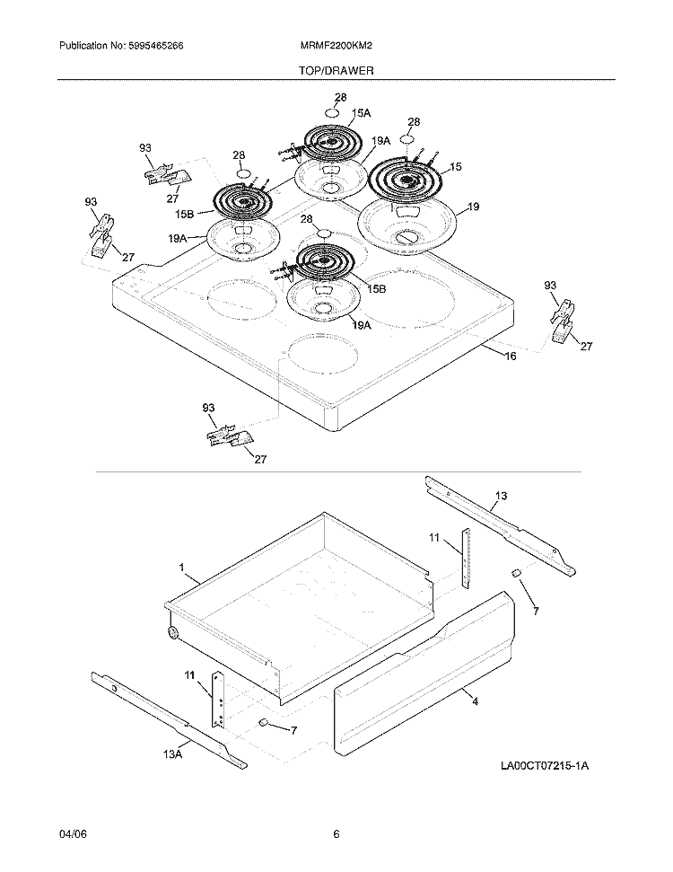 TOP / DRAWER Diagram and Parts List for MRMF2200KM2  Electrolux Range