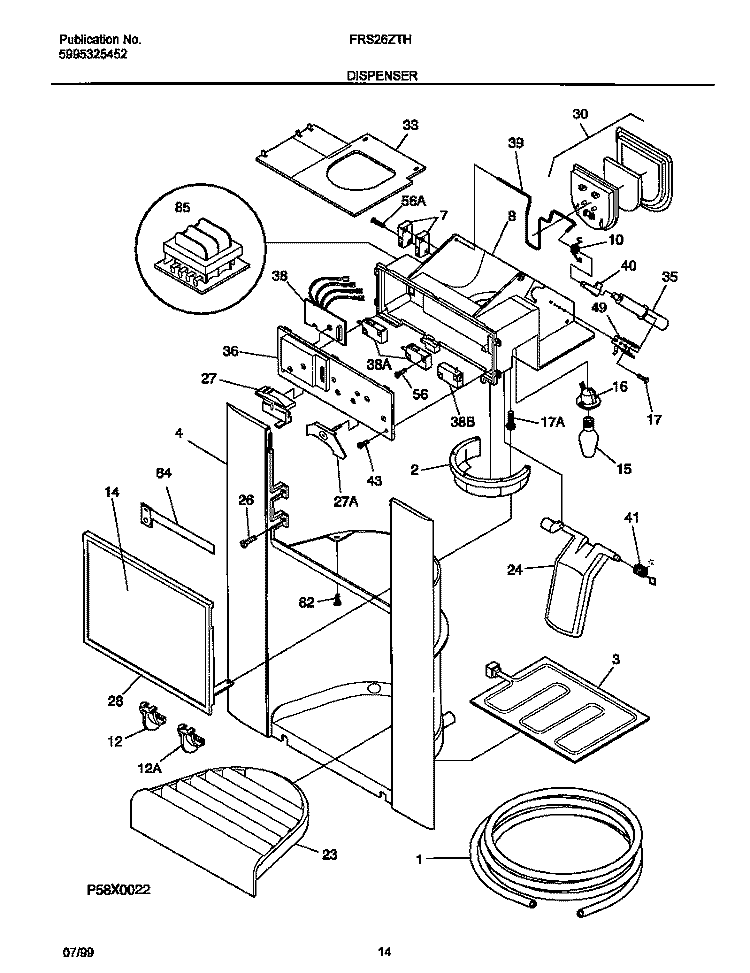 ICE DISPENSER Diagram and Parts List for FRS26ZTHB1  Frigidaire Refrigerator