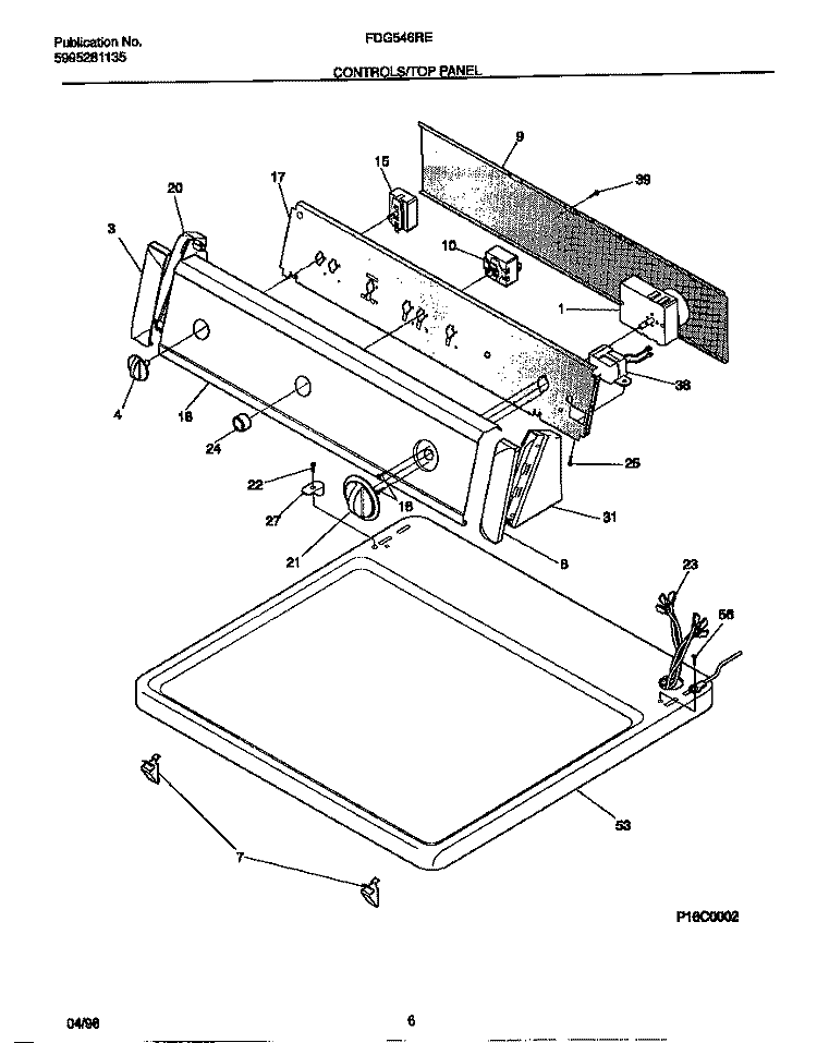 CONTROLS / TOP PANEL Diagram and Parts List for FDG546RET0  Frigidaire Dryer