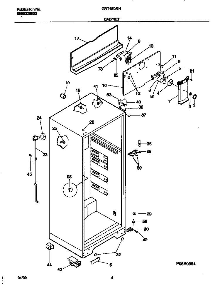 CABINET Diagram and Parts List for GRT18DRHW0  Gibson Refrigerator