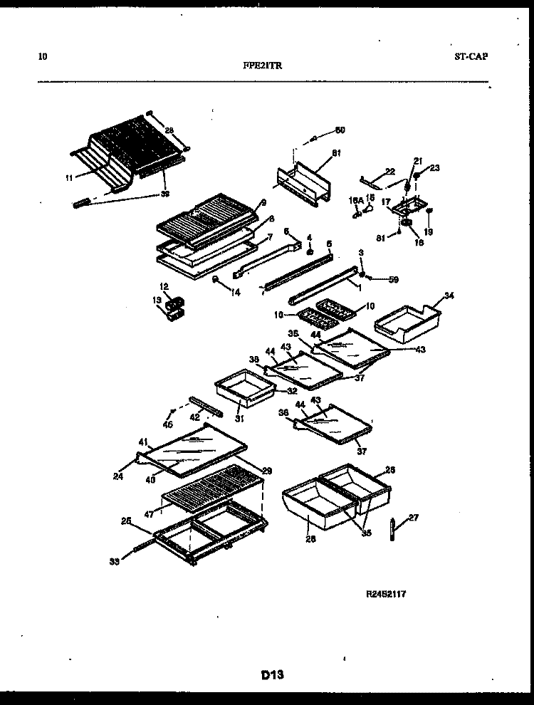 SHELVES AND SUPPORTS Diagram and Parts List for FPE21TRW2  Frigidaire Refrigerator