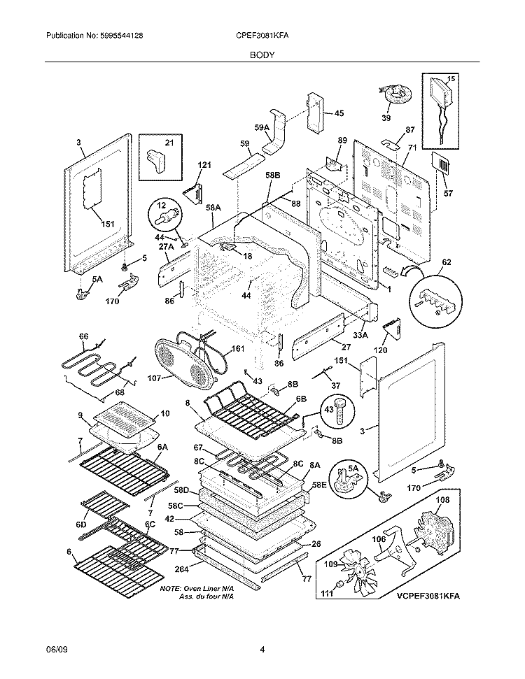 BODY Diagram and Parts List for CPEF3081KFA  Frigidaire Range