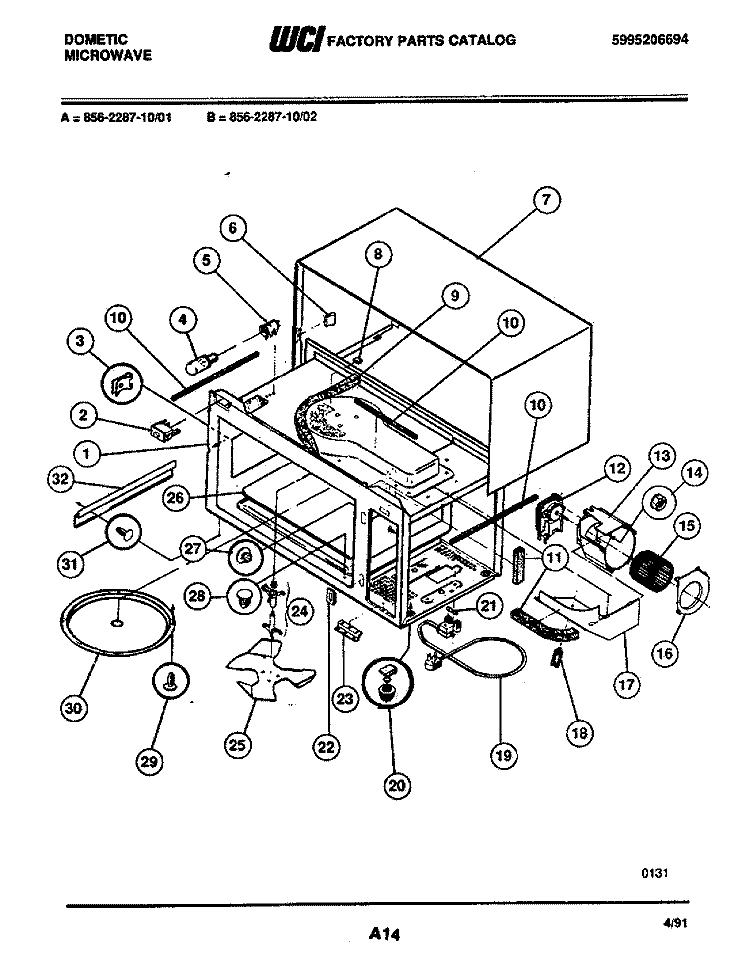 CABINET Diagram and Parts List for 856-2287-10/01  Frigidaire Microwave