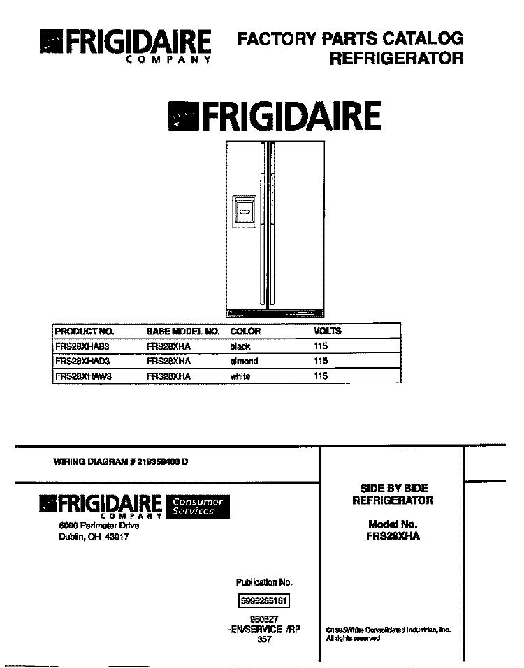 COVER Diagram and Parts List for FRS28XHAD3  Frigidaire Refrigerator