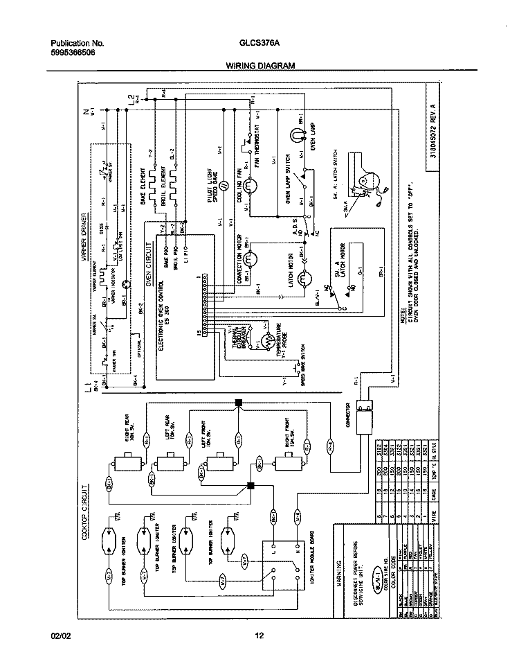 WIRING DIAGRAM Diagram and Parts List for GLCS376ASC  Frigidaire Range