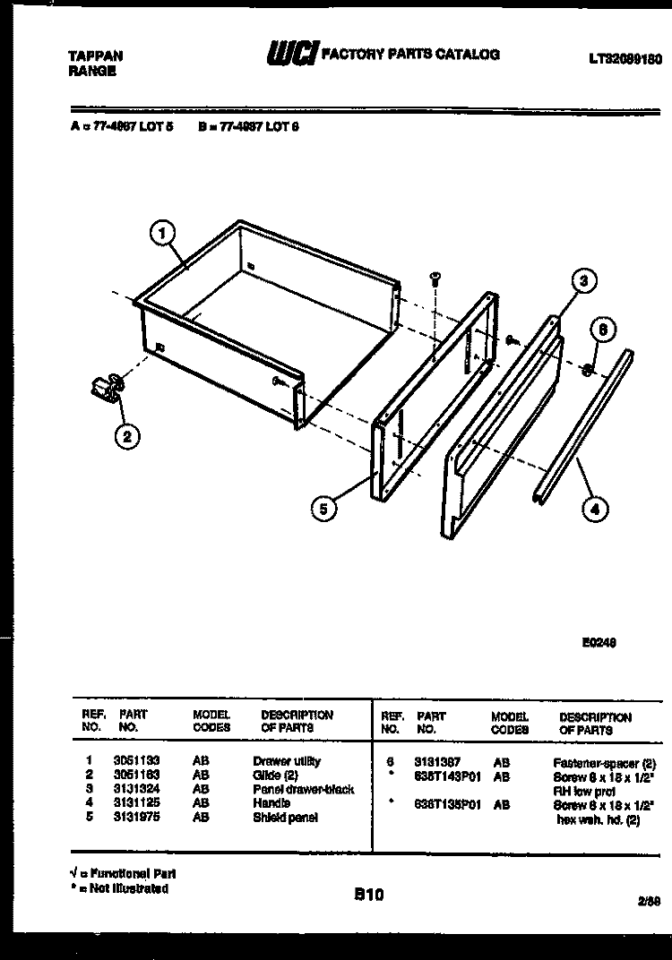 DRAWER PARTS Diagram and Parts List for 77-4987-00-05  Tappan Microwave Oven Combo