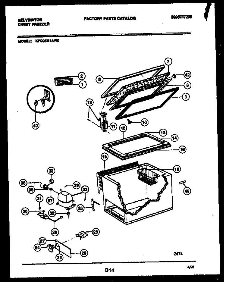 CHEST FREEZER PARTS Diagram and Parts List for KFC05M1AW0  Kelvinator Freezer