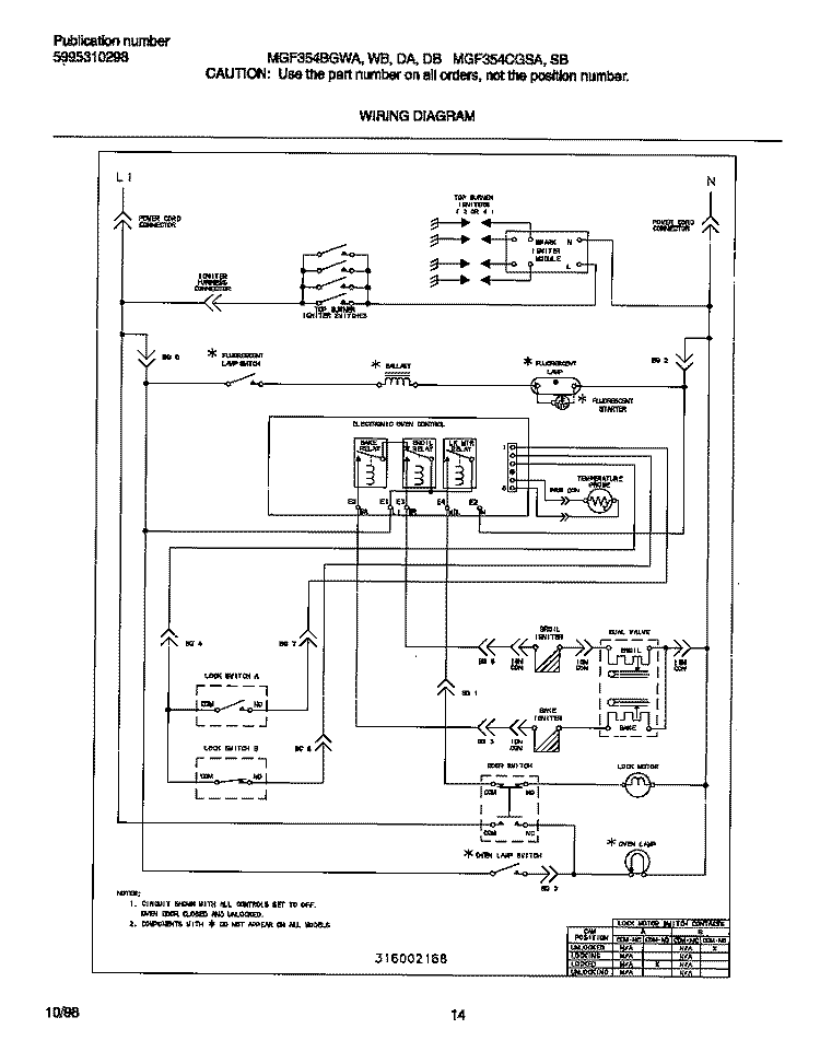 WIRING DIAGRAM Diagram and Parts List for MGF354BGDA  Frigidaire Range