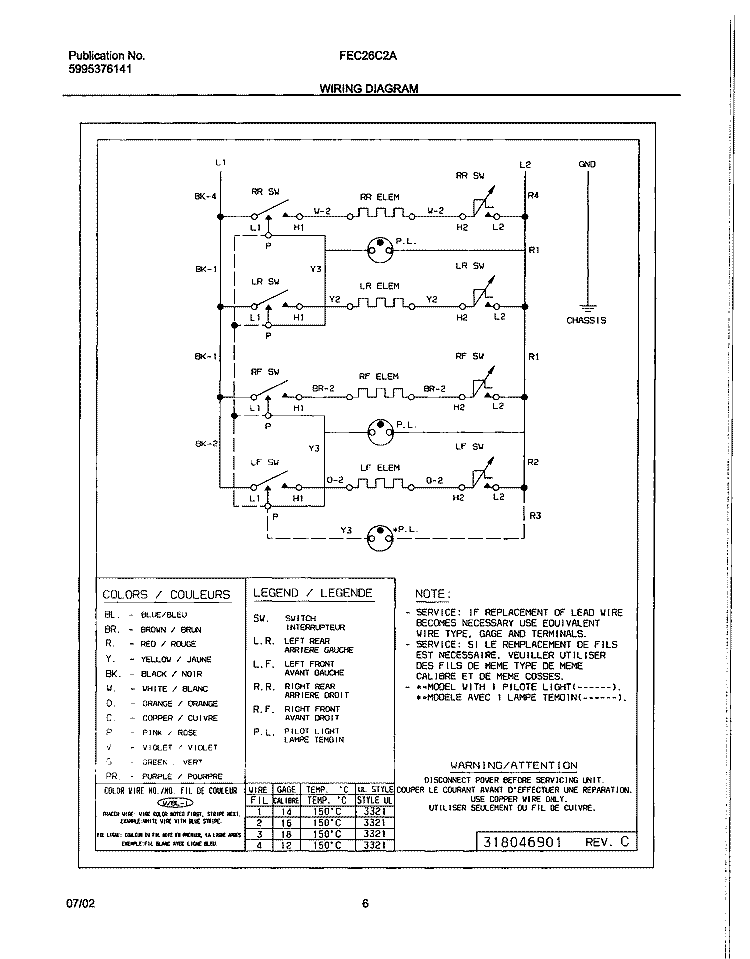 WIRING DIAGRAM Diagram and Parts List for FEC26C2ACC  Frigidaire Cooktop