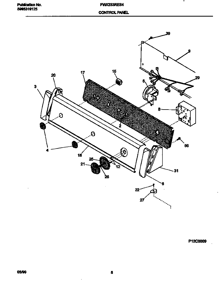 CONTROL PANEL Diagram and Parts List for FWX233RES4  Frigidaire Washer