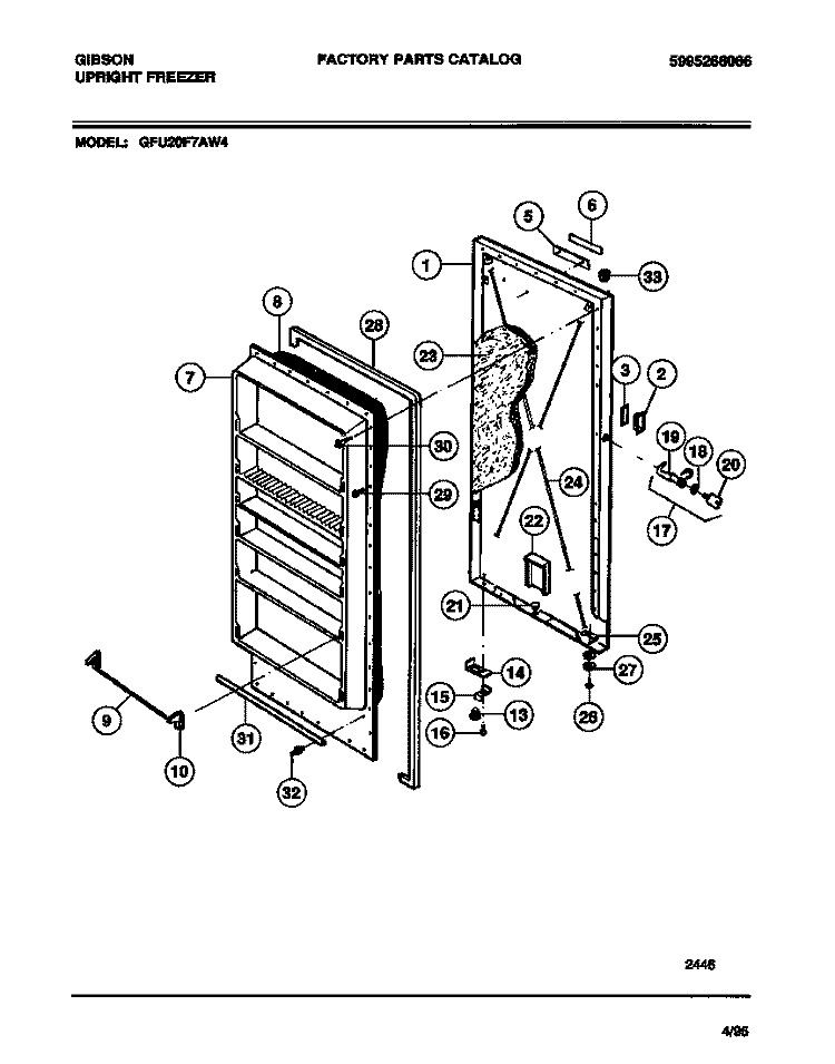 DOOR Diagram and Parts List for GFU20F7AW4  Gibson Freezer