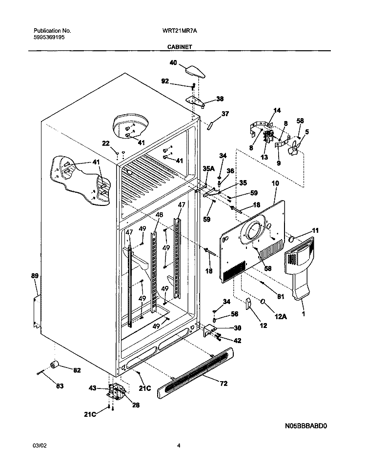 CABINET Diagram and Parts List for WRT21MR7AS0  Westinghouse Refrigerator