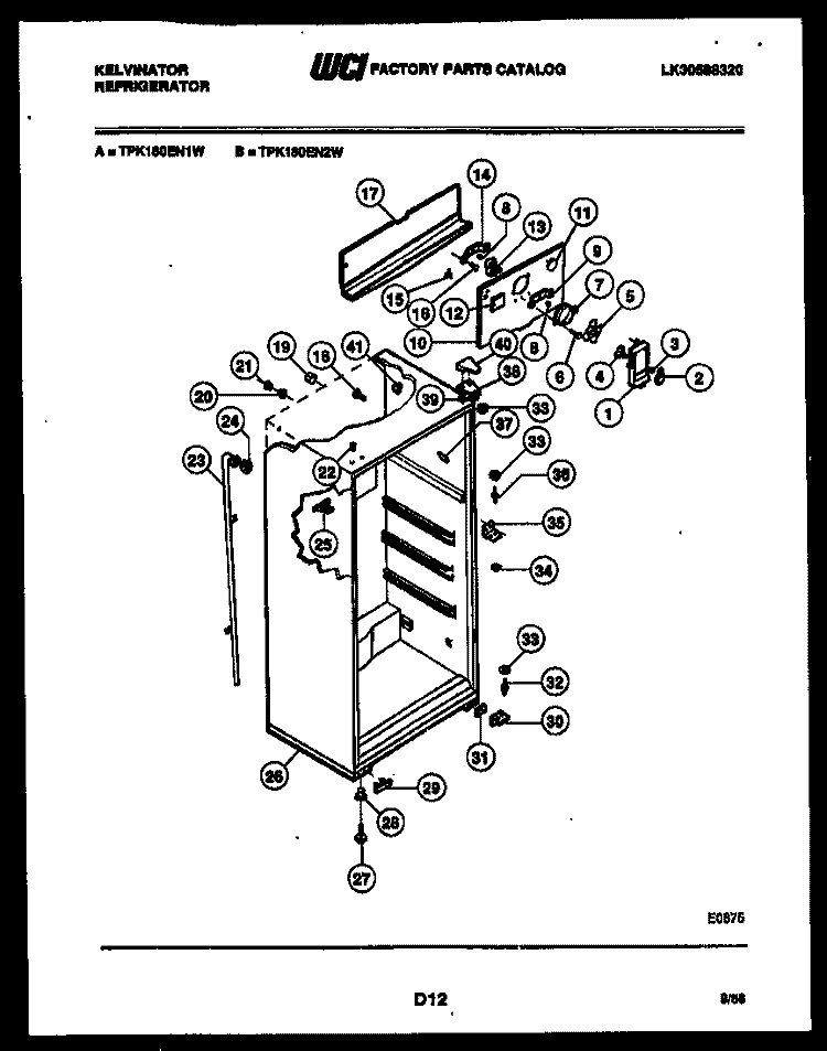 CABINET PARTS Diagram and Parts List for TPK180EN2W  Kelvinator Refrigerator