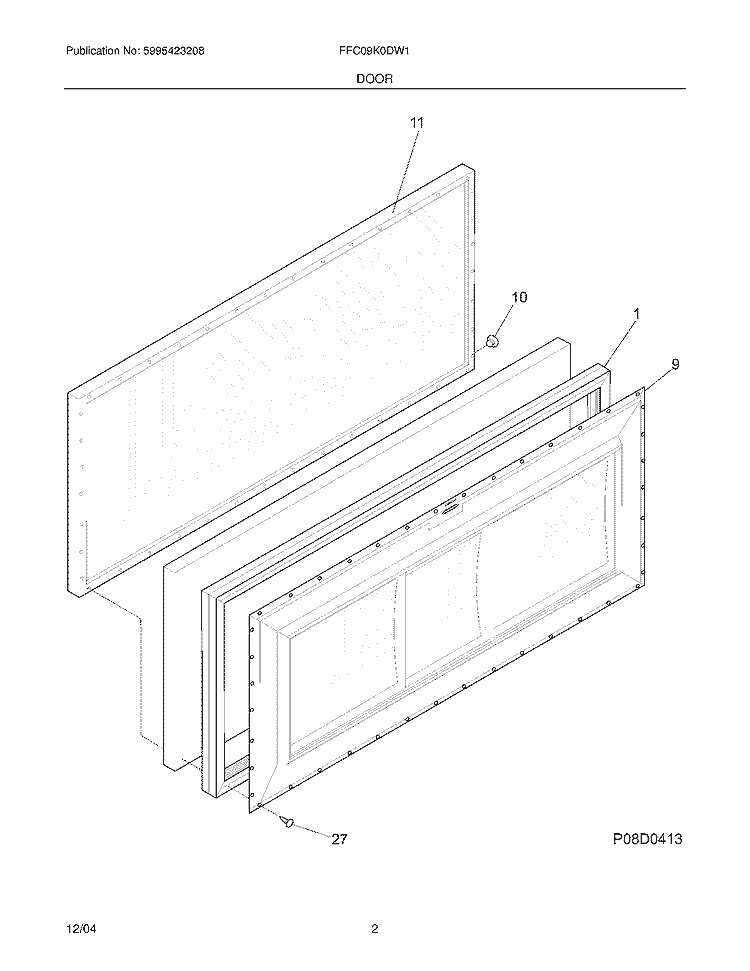 DOOR Diagram and Parts List for FFC09K0DW1  Frigidaire Freezer