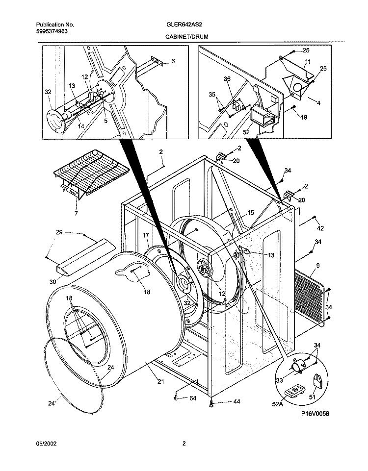DRY CAB, HEATER Diagram and Parts List for GLER642AS2  Frigidaire Dryer