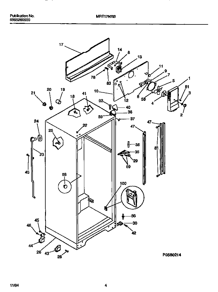 CABINET W / FAN ASSEMBLY Diagram and Parts List for MRT17NRBY2  Frigidaire Refrigerator