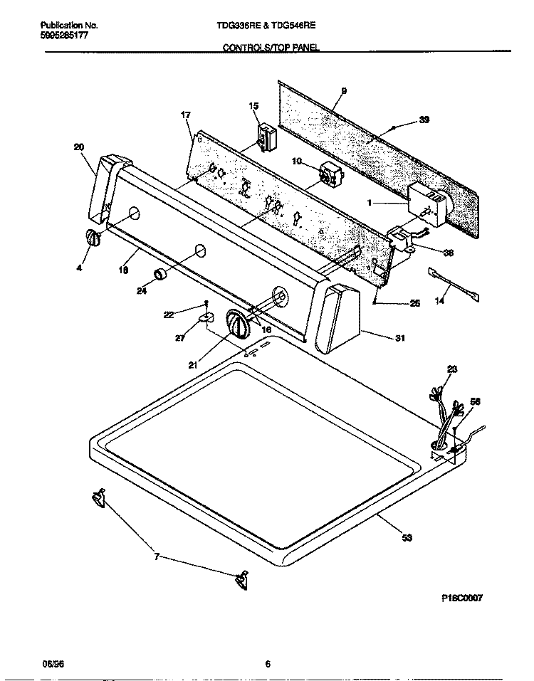 CONTROLS / TOP PANEL Diagram and Parts List for TDG336REW0  Tappan Dryer