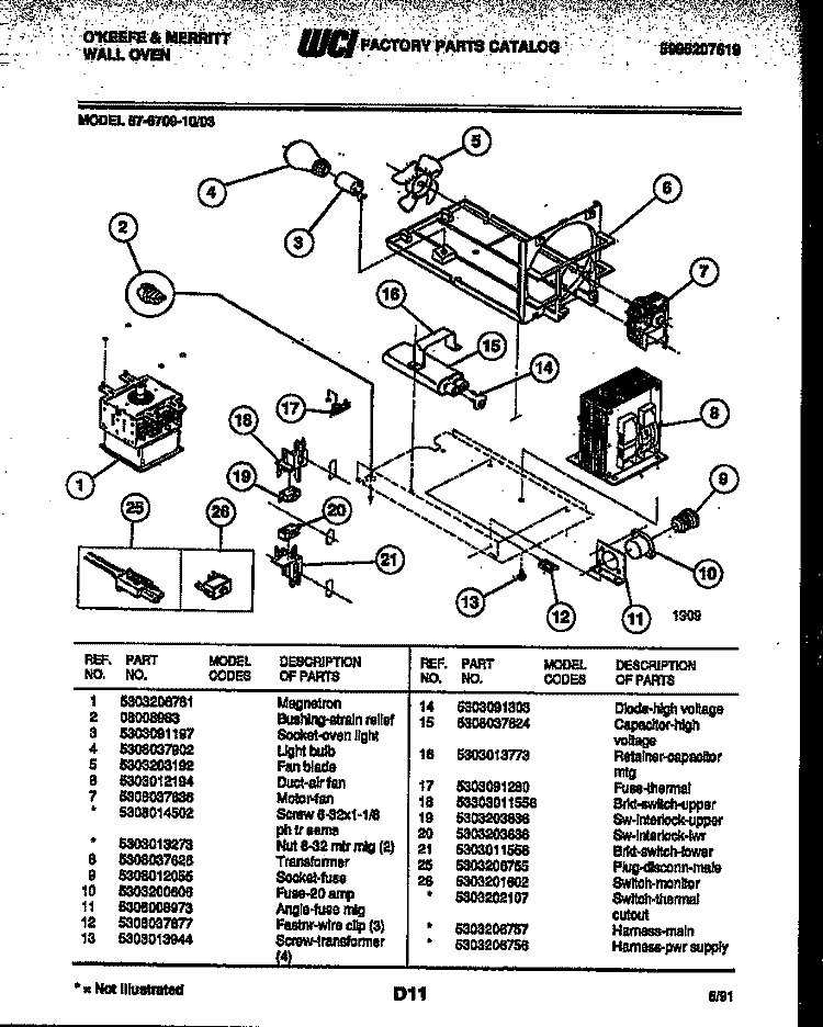 POWER CONTROL Diagram and Parts List for 57-6709-00-03  Tappan Microwave Oven Combo