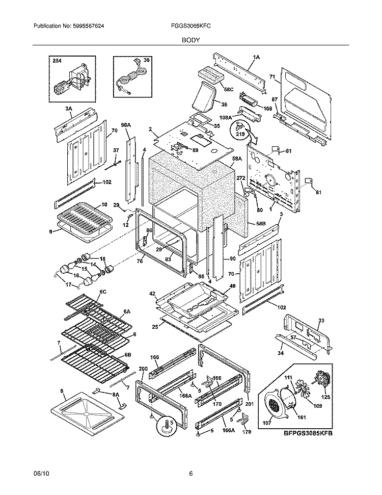 BODY Diagram and Parts List for FGGS3065KFC  Frigidaire Range