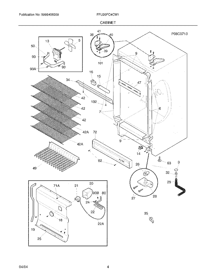 CABINET Diagram and Parts List for FFU20FC4CW1  Frigidaire Freezer