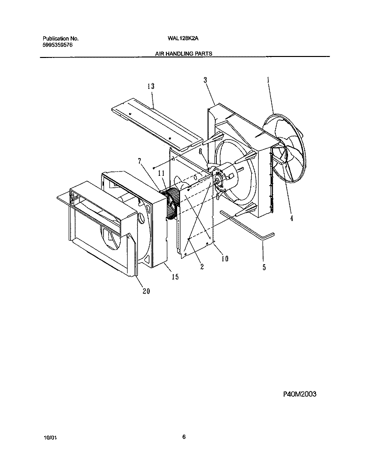 AIR HANDLING Diagram and Parts List for WAL128K2A1  Westinghouse Air Conditioner