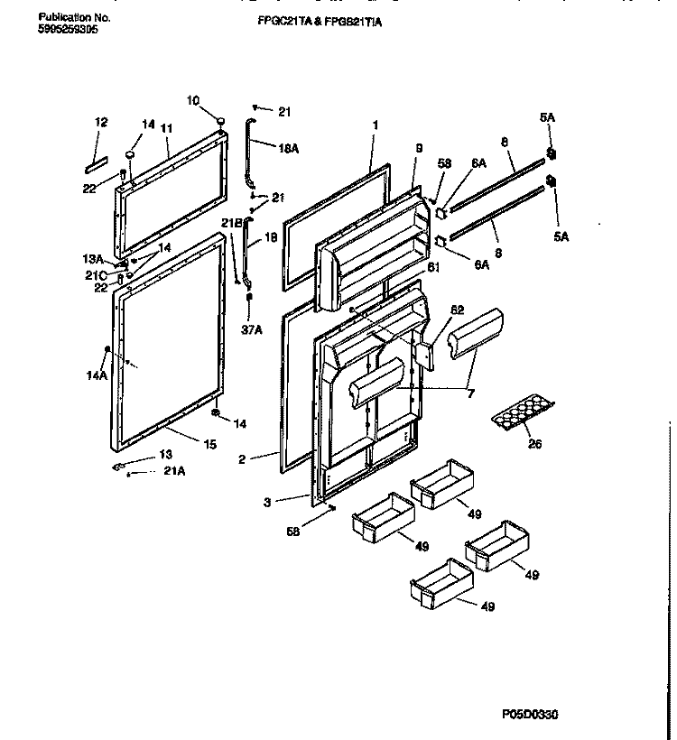 DOOR SECTION Diagram and Parts List for FPGC21TAL3  Frigidaire Refrigerator