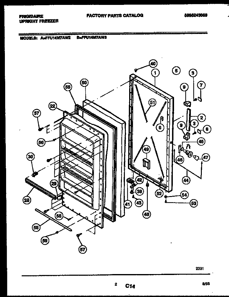 DOOR PARTS Diagram and Parts List for FFU14M7AW3  Frigidaire Freezer