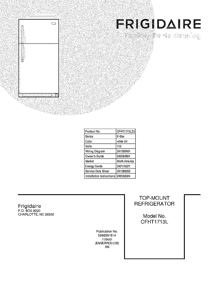 COVER Diagram and Parts List for CFHT1713LZ3  Frigidaire Refrigerator