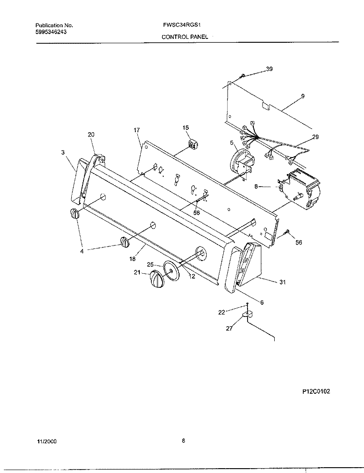 CONTROL PANEL Diagram and Parts List for FWSC34RGS1  Frigidaire Washer