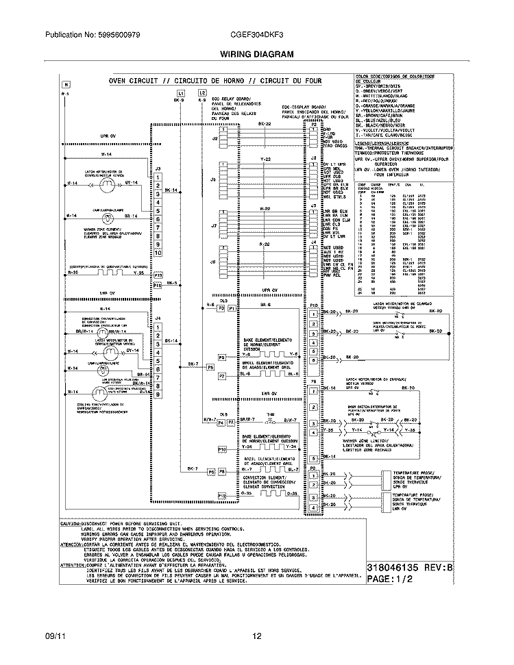 WIRING DIAGRAM Diagram and Parts List for CGEF304DKF3  Frigidaire Range