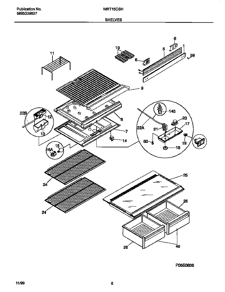 SHELVES Diagram and Parts List for WRT15CSHD1  Frigidaire Refrigerator