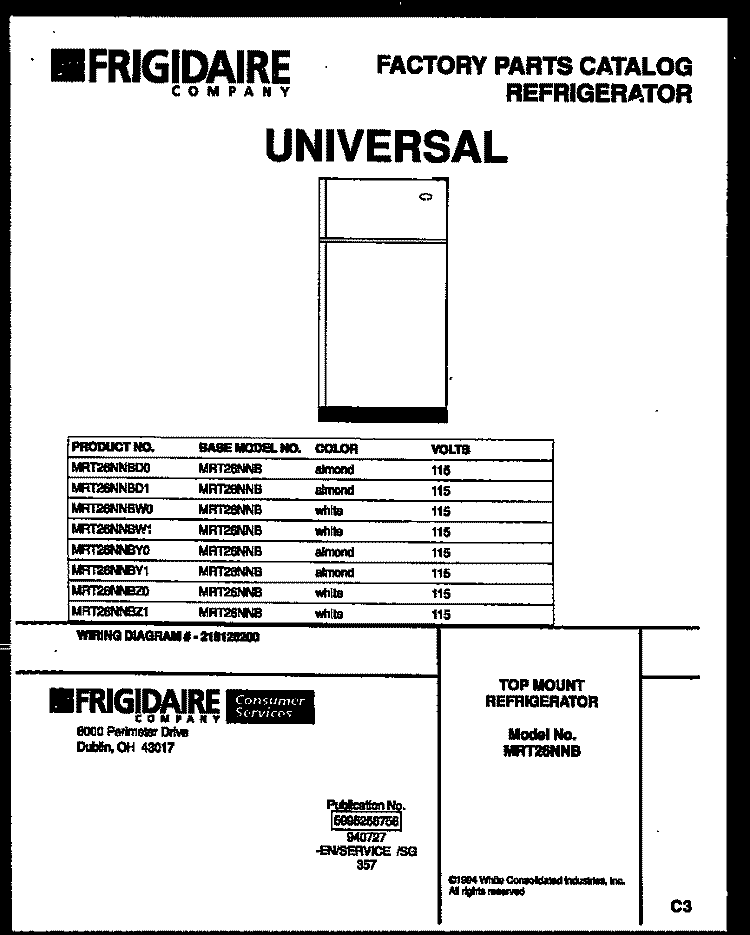 COVER Diagram and Parts List for MRT26NNBY0  Uni Refrigerator