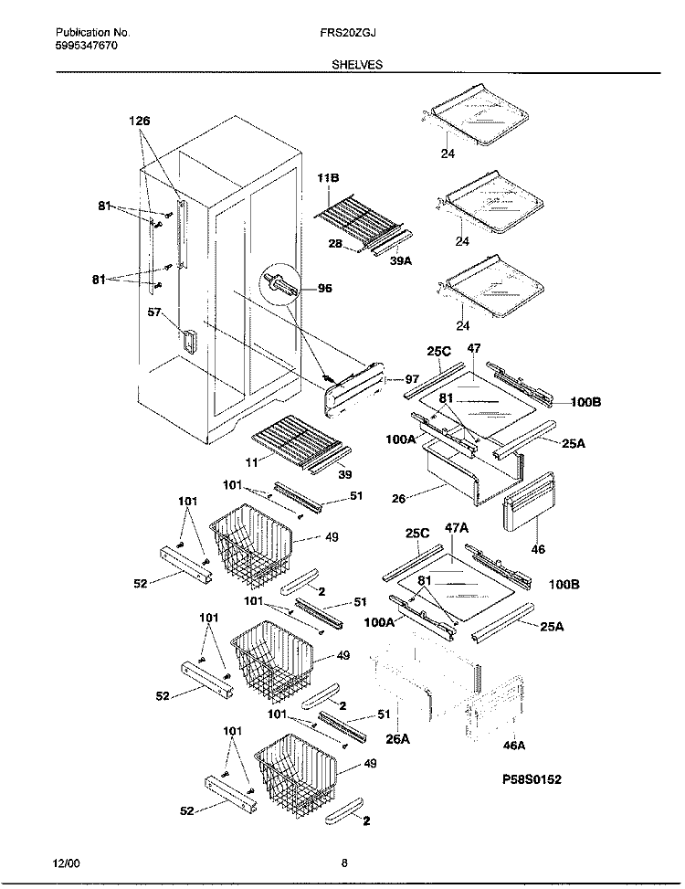 SHELVES Diagram and Parts List for FRS20ZGJB2  Frigidaire Refrigerator