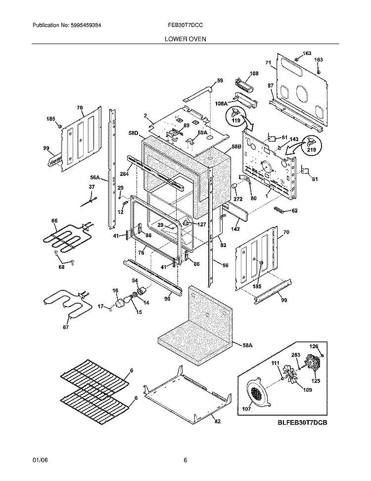 LOWER OVEN Diagram and Parts List for FEB30T7DCC  Frigidaire Wall Oven