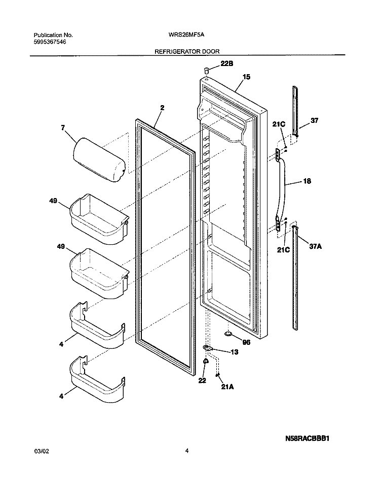 REFRIGERATOR DOOR Diagram and Parts List for WRS26MF5AQ1  Westinghouse Refrigerator